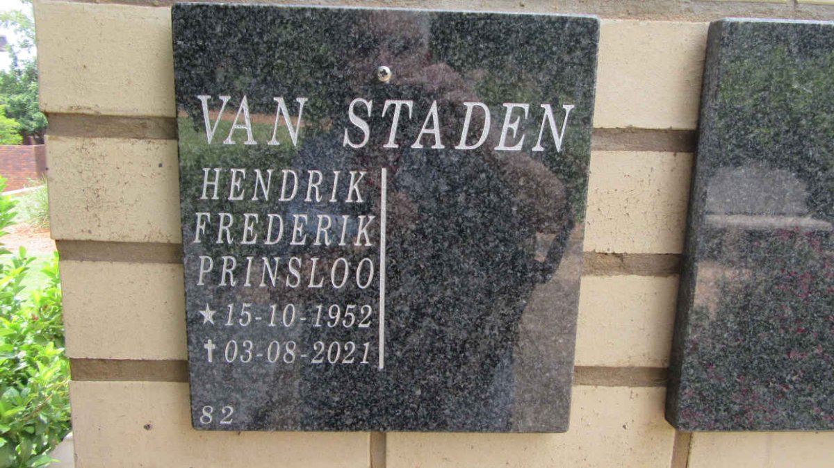 STADEN Hendrik Frederik Prinsloo, van 1952-2021