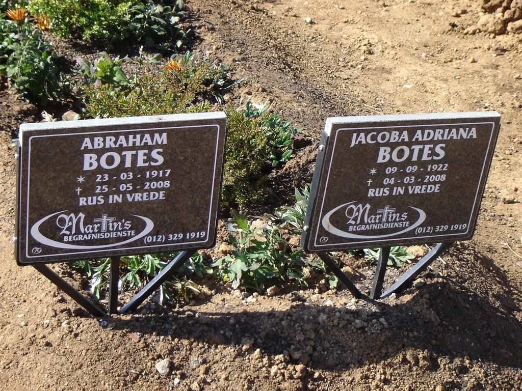BOTES Abraham 1917-2008 &amp; Jacoba Adriana 1922-2008