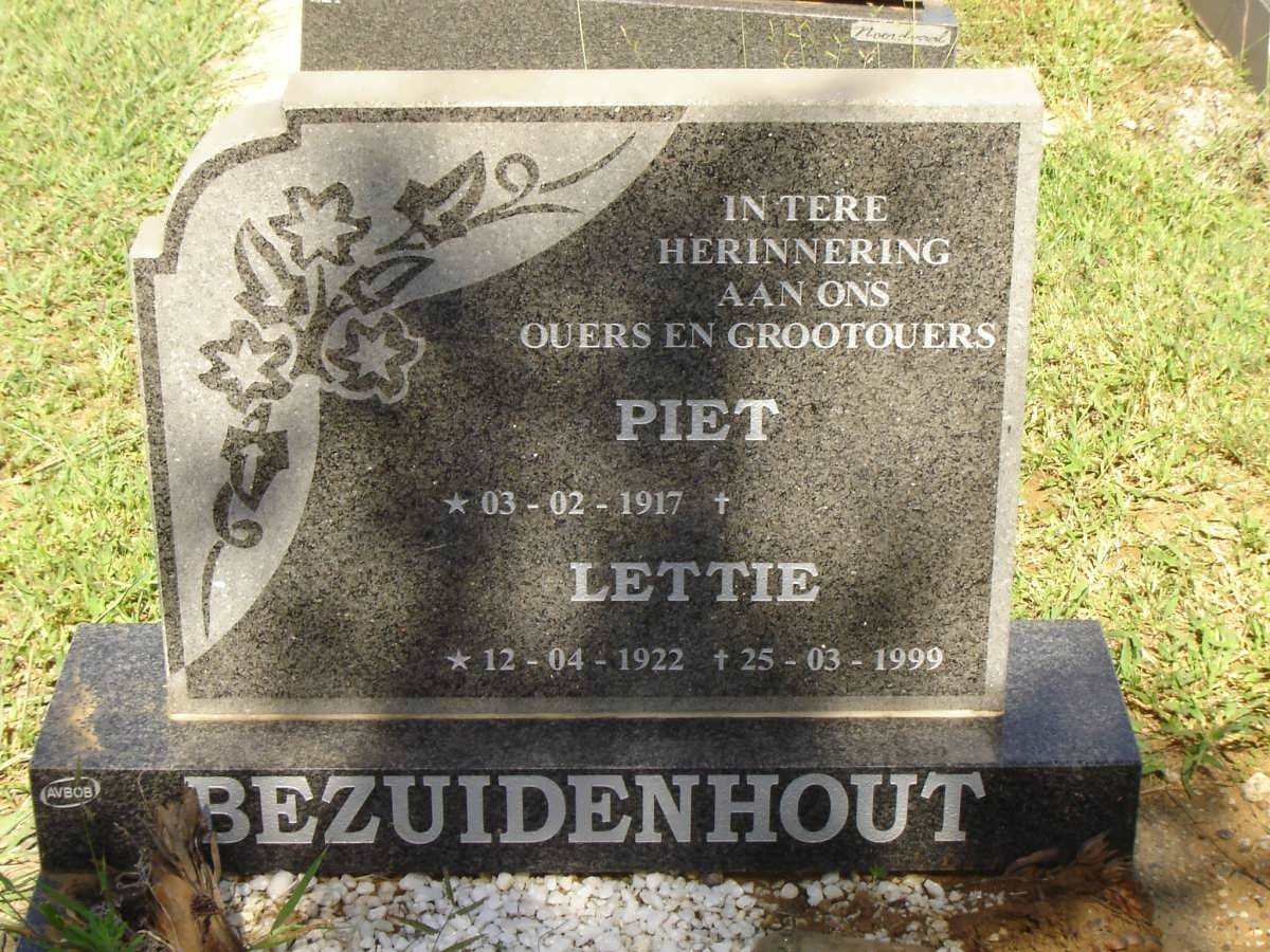 BEZUIDENHOUT Piet 1917-  &amp; Lettie 1922-1999