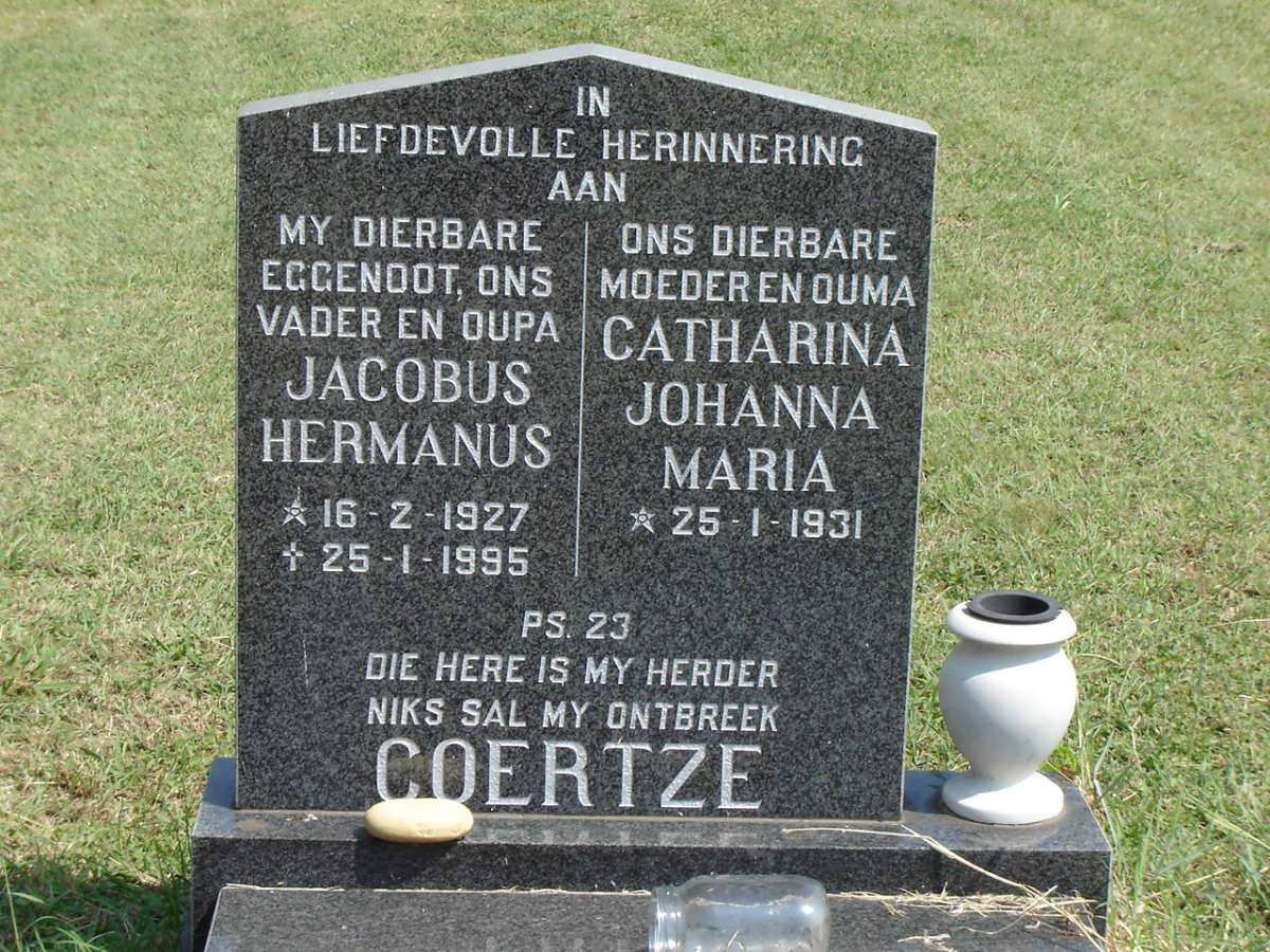 COERTZE Jacobus Hermanus 1927-1995 &amp; Catharina Johanna Maria 1931-