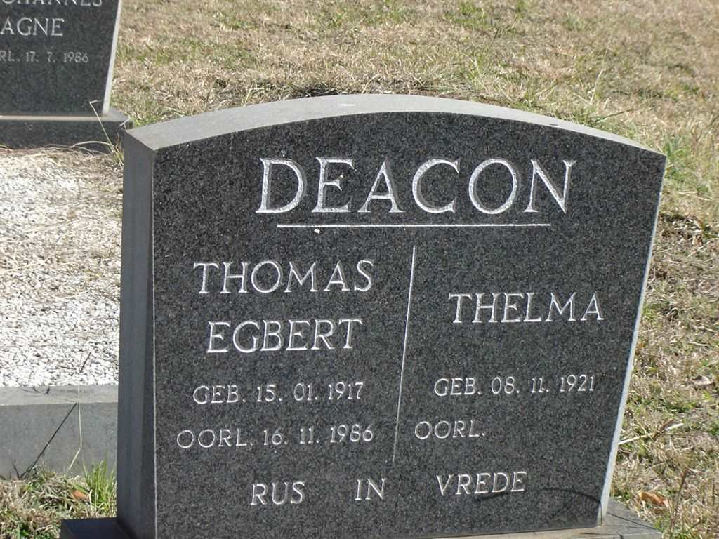 DEACON Thomas Egbert 1917-1986 &amp; Thelma 1921-