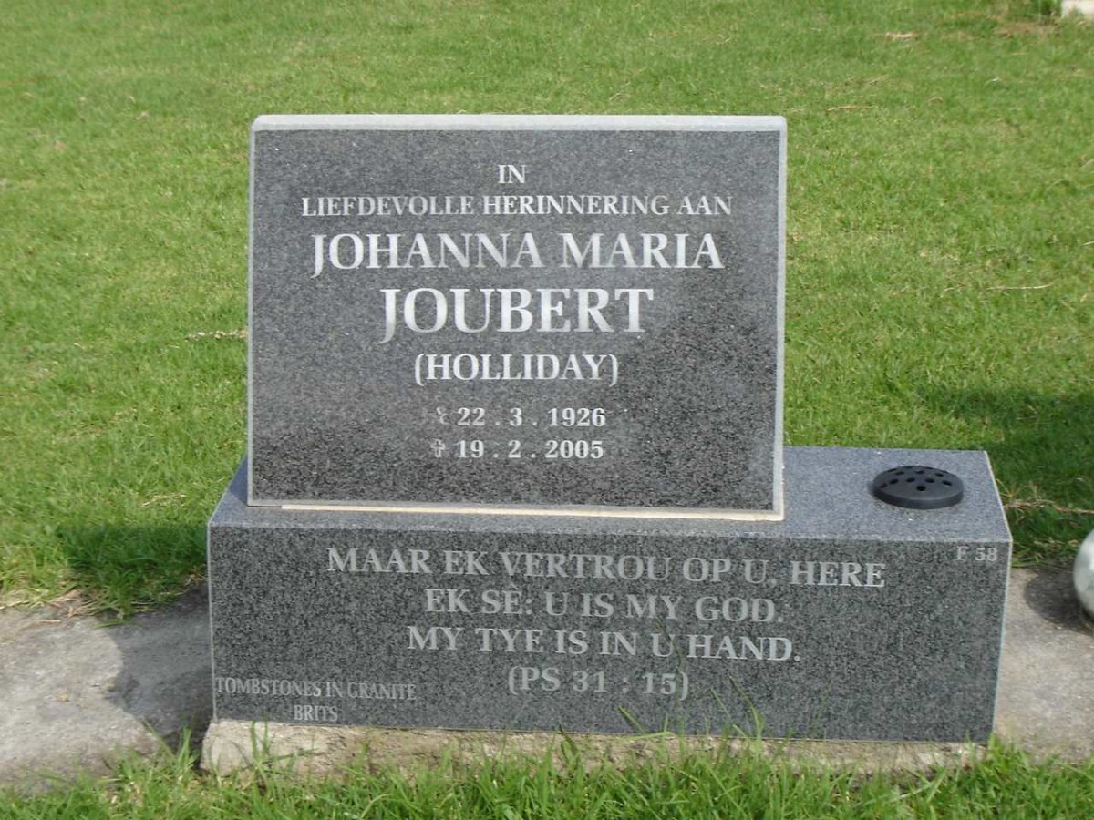 JOUBERT Johanna Maria nee HOLLIDAY 1926-2005