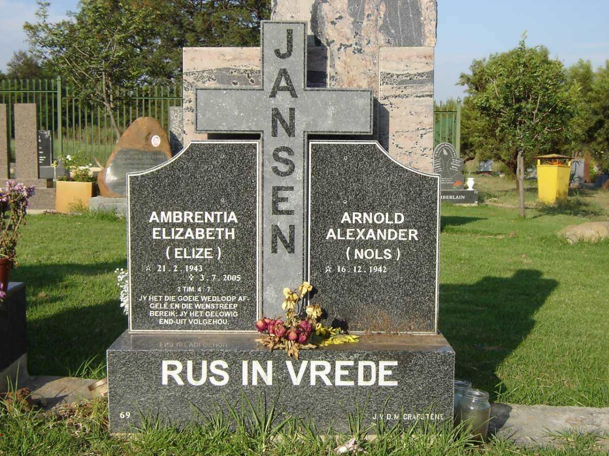 JANSEN Arnold Alexander 1942- &amp; Ambrentia Elizabeth 1943-2005