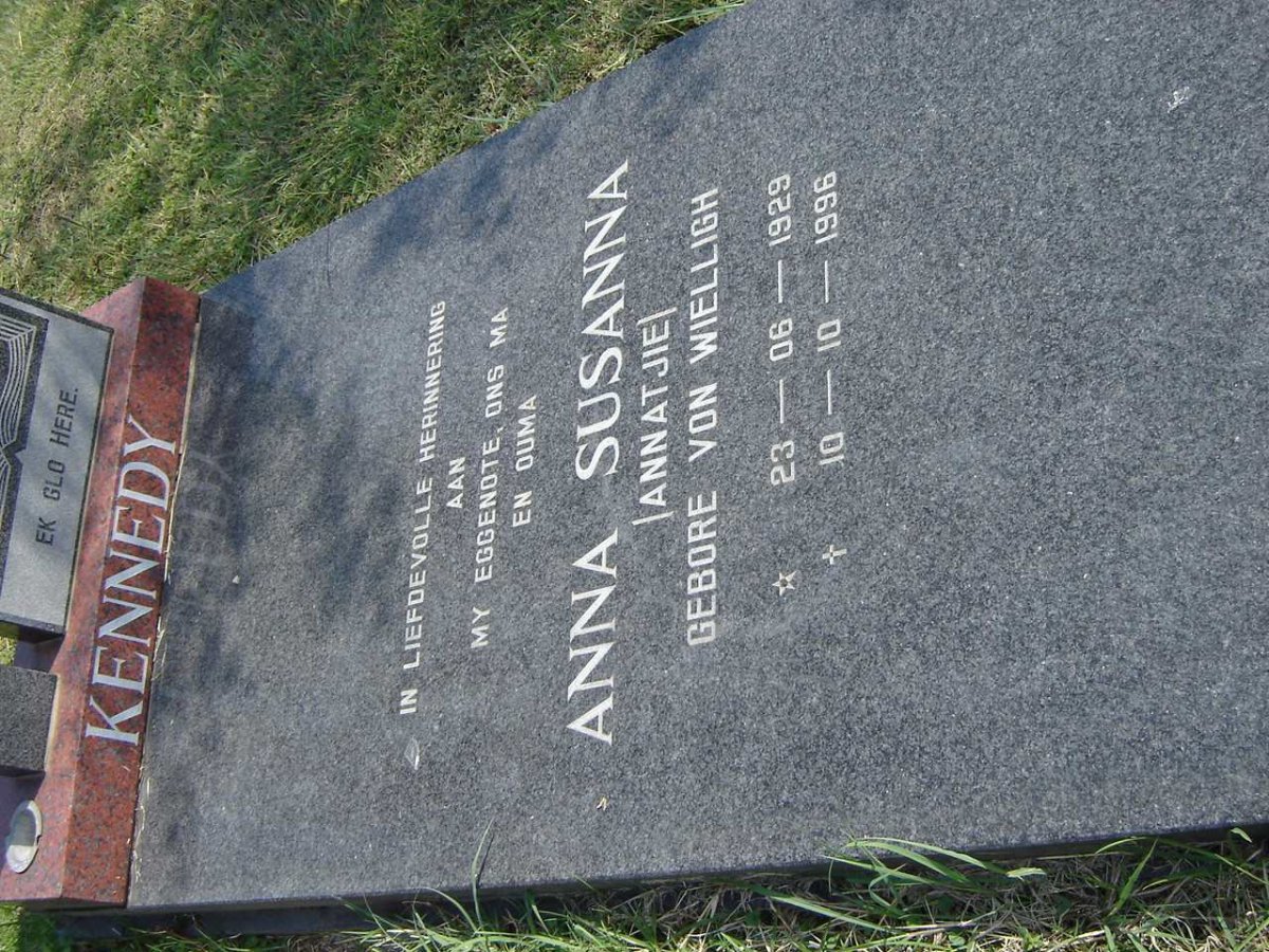 KENNEDY Anna Susanna nee VON WIELLIGH 1929-1996