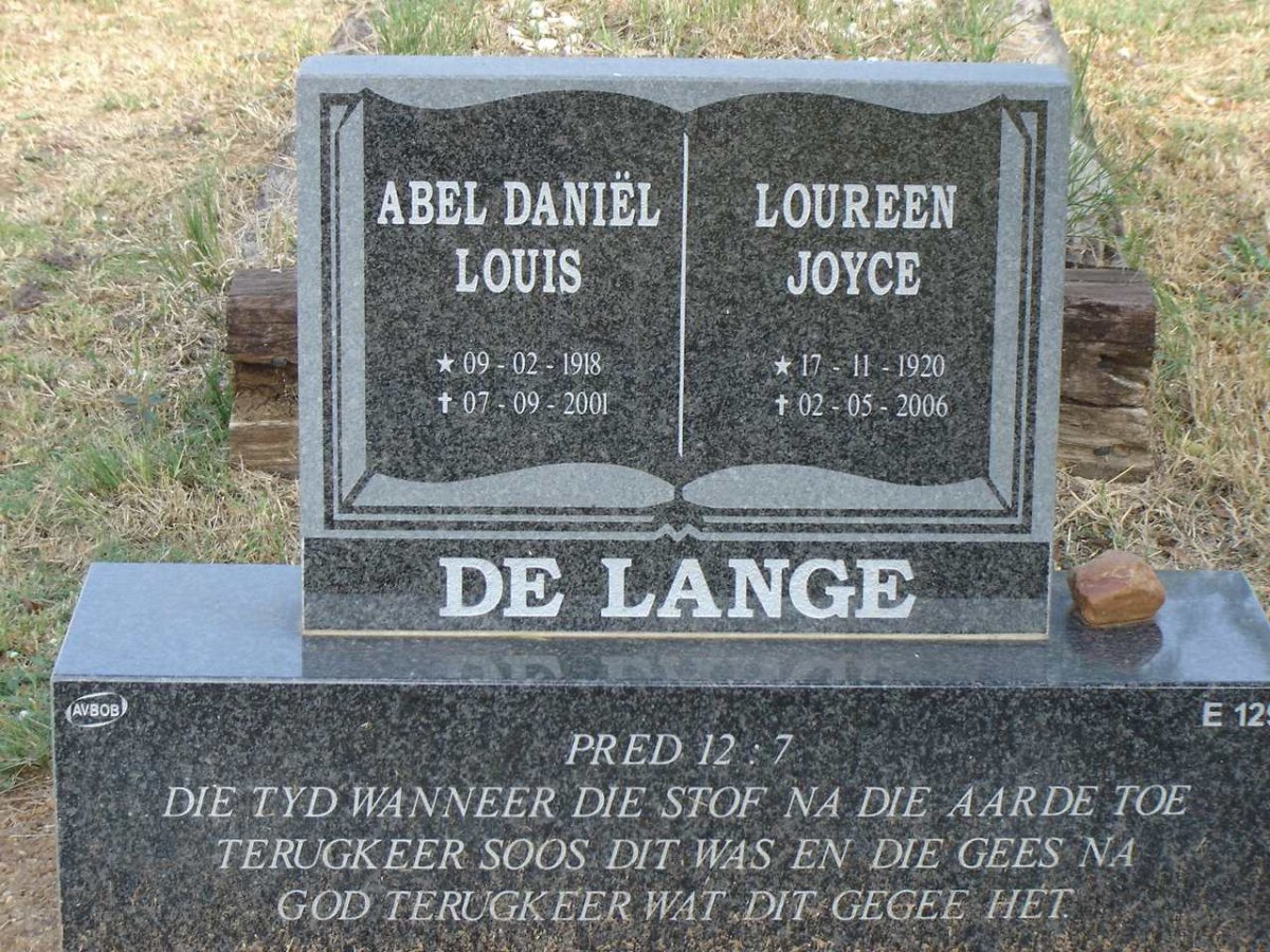 LANGE Abel Daniel, de 1918-2001 &amp; Loureen Joyce 1920-2006