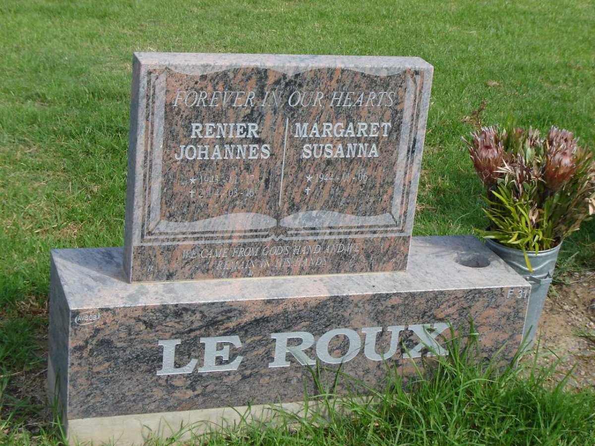 ROUX Renier Johannes, le 1943-2004 &amp; Margaretha Susanna 1944-