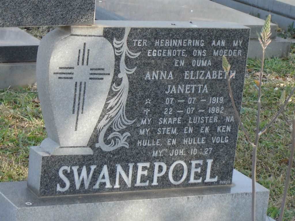SWANEPOEL Anna Elizabeth Janetta 1919-1982