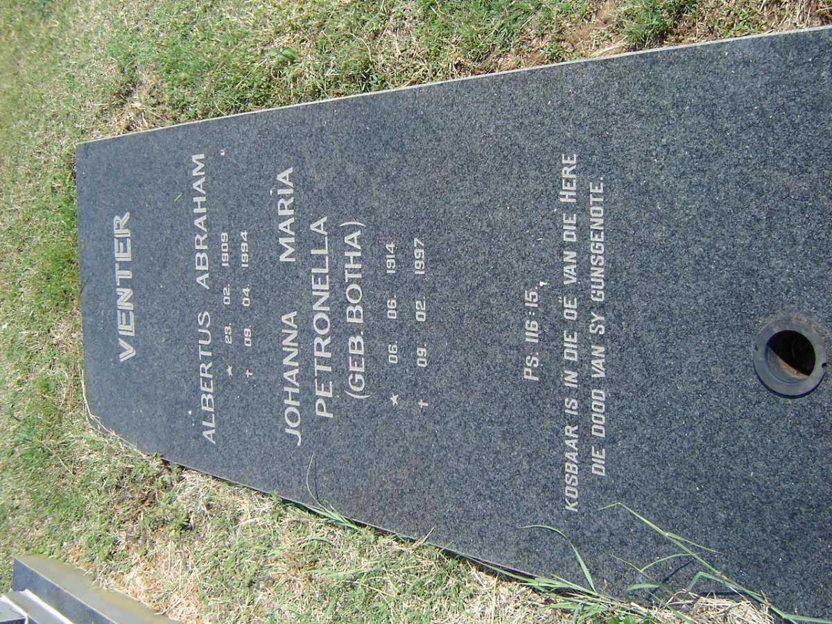 VENTER Albertus Abraham 1909-1994 &amp; Johanna Maria Petronella BOTHA 1914-1997