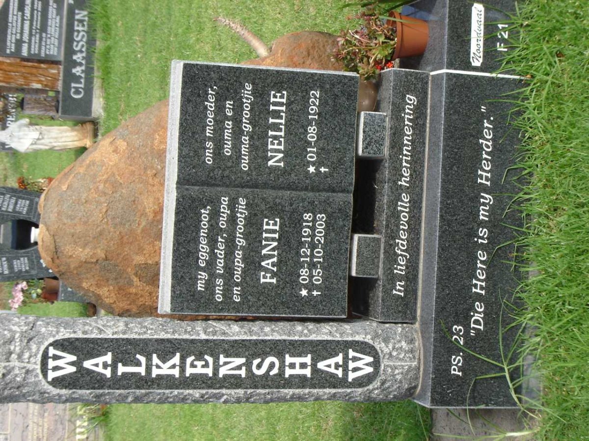 WALKENSHAW Fanie 1918-2003 &amp; Nellie 1922-
