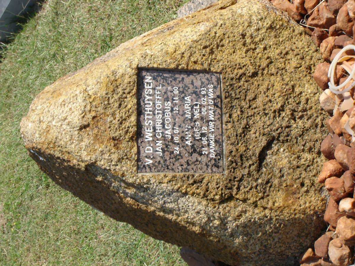 WESTHUIZEN Jan Christoffel Jacobus, v.d. 1907-2000 &amp; Anna Maria NEL 1912-1993