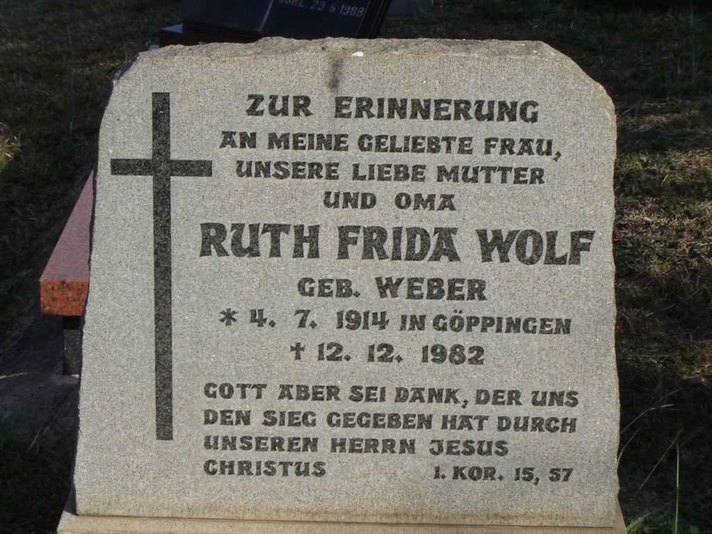 WOLF Ruth Frida nee WEBER 1914-1982