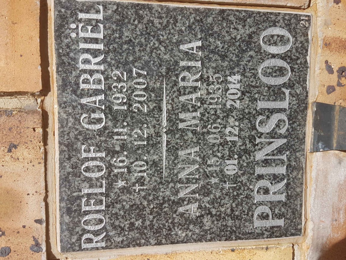 PRINSLOO Roelof Gabriel 1932-2007 &amp; Anna Maria 1935-2014