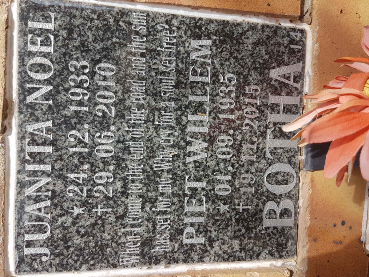BOTHA Piet Willem 1935-2015 &amp; Juanita Noel 1933-2010