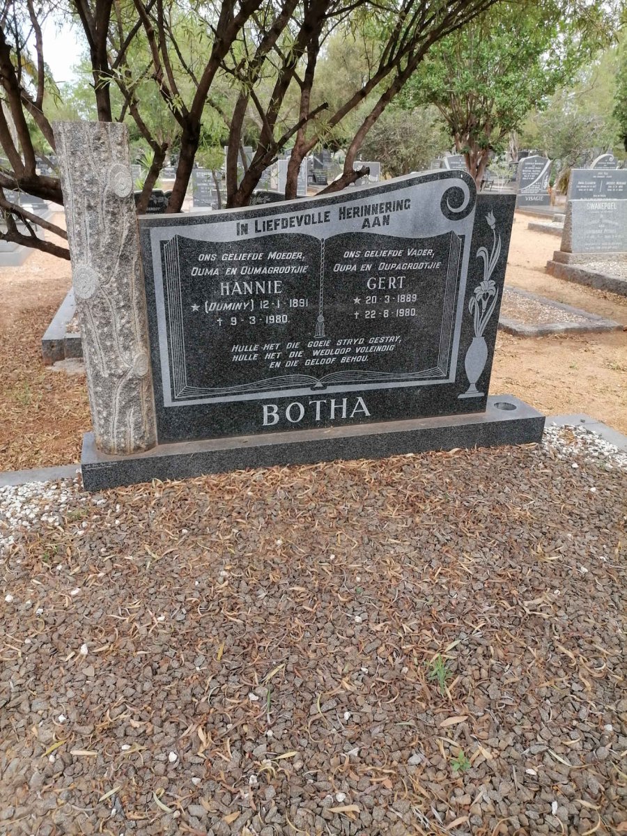BOTHA Gert 1889-1980 &amp; Hannie DUMINY 1891-1980