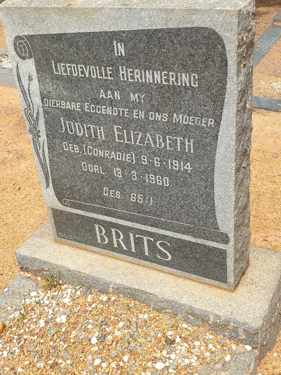 BRITS Judith Elizabeth nee CONRADIE 1914-1960