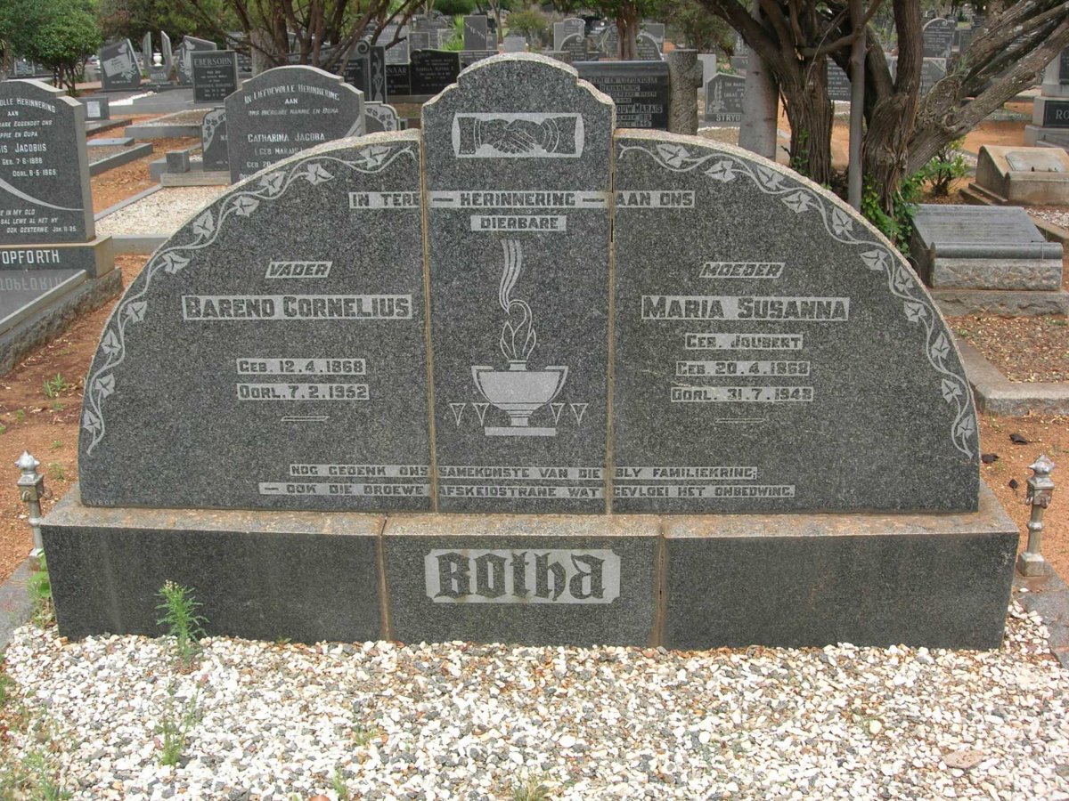 BOTHA Barend Cornelius 1868-1952 &amp; Maria Susanna JOUBERT 1868-1948