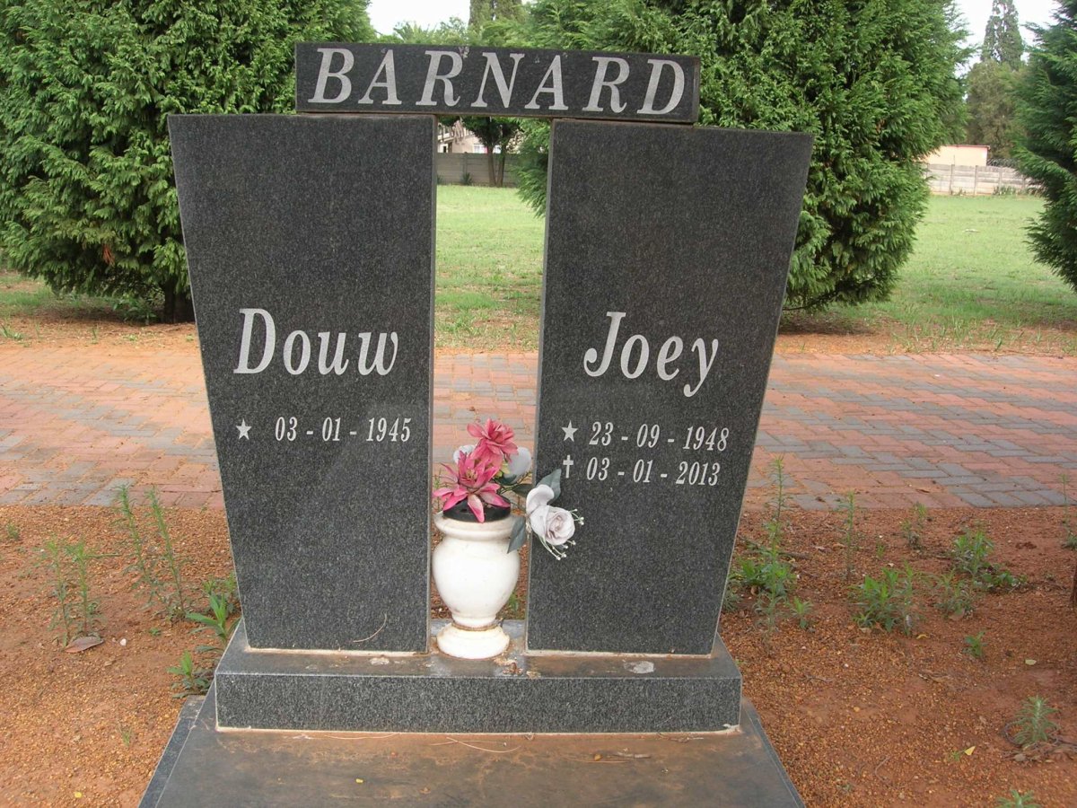 BARNARD Douw Gerbrand 1945- &amp; Johanna Helena Maria THERON 1948-2013