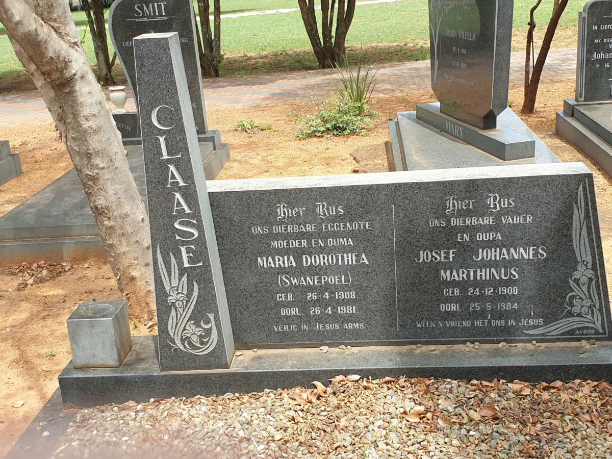 CLAASE Josef Johannes Marthinus 1900-1984 &amp; Maria Dorothea SWANEPOEL 1908-1981