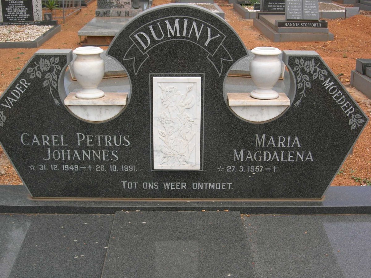 DUMINY Carel Petrus Johannes 1949-1991 &amp; Maria Magdalena 1957-