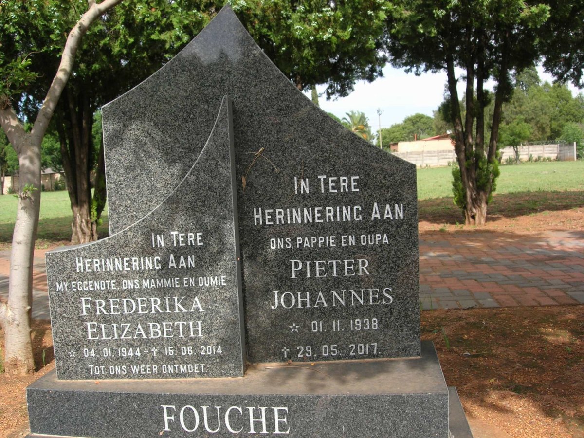 FOUCHE Pieter Johannes 1938-2017 &amp; Frederika Elizabeth 1944-2014