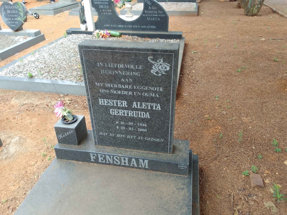FENSHAM Hester Aletta Gertruida 1946-2000