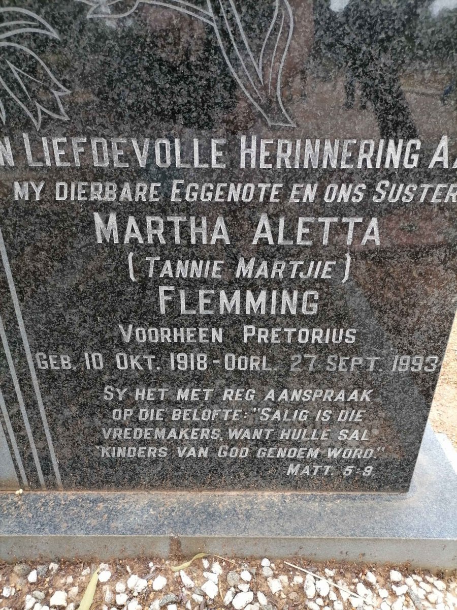 FLEMMING Martha Aletta voorheen PRETORIUS 1918-1993
