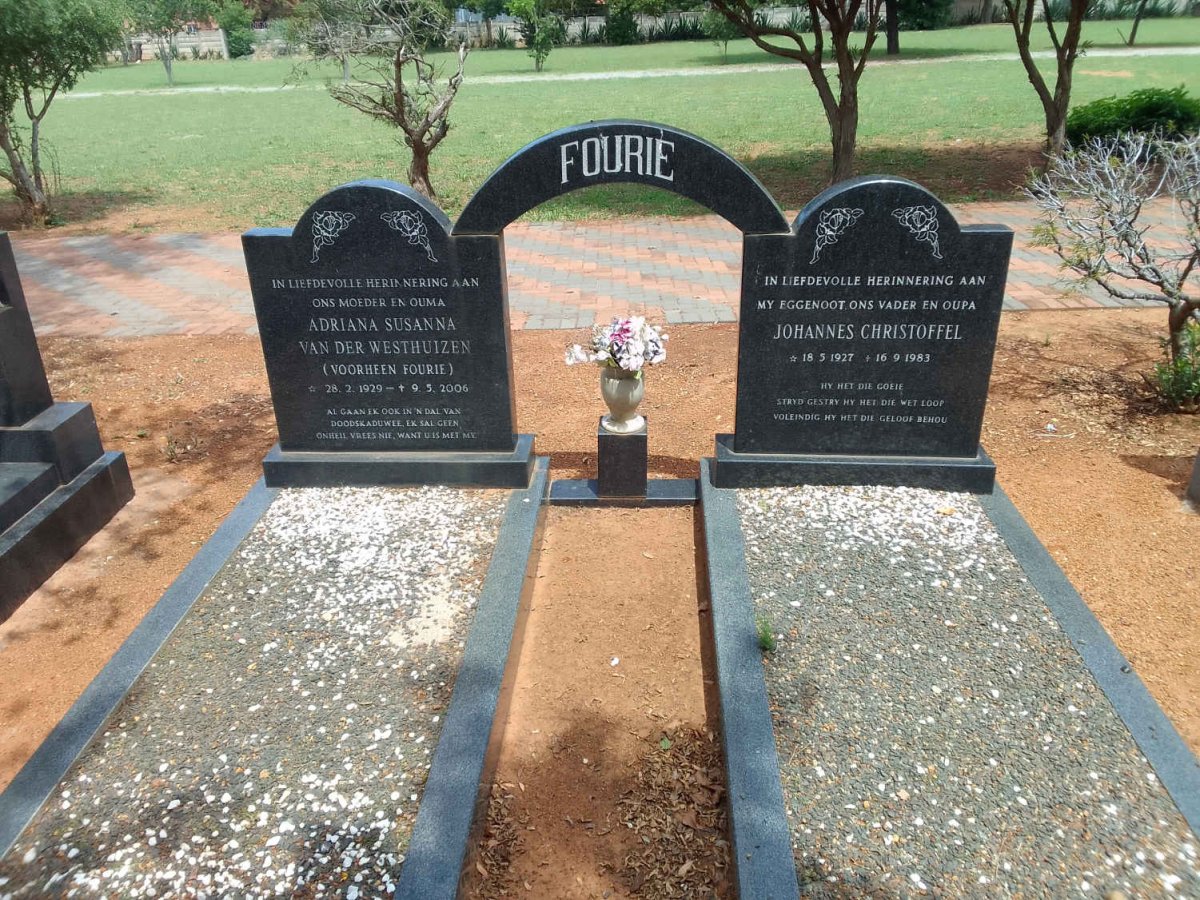 FOURIE Johannes Christoffel 1927-1983 &amp; Adriana Susanna VAN DER WESTHUIZEN voorheen FOURIE 1929-2006