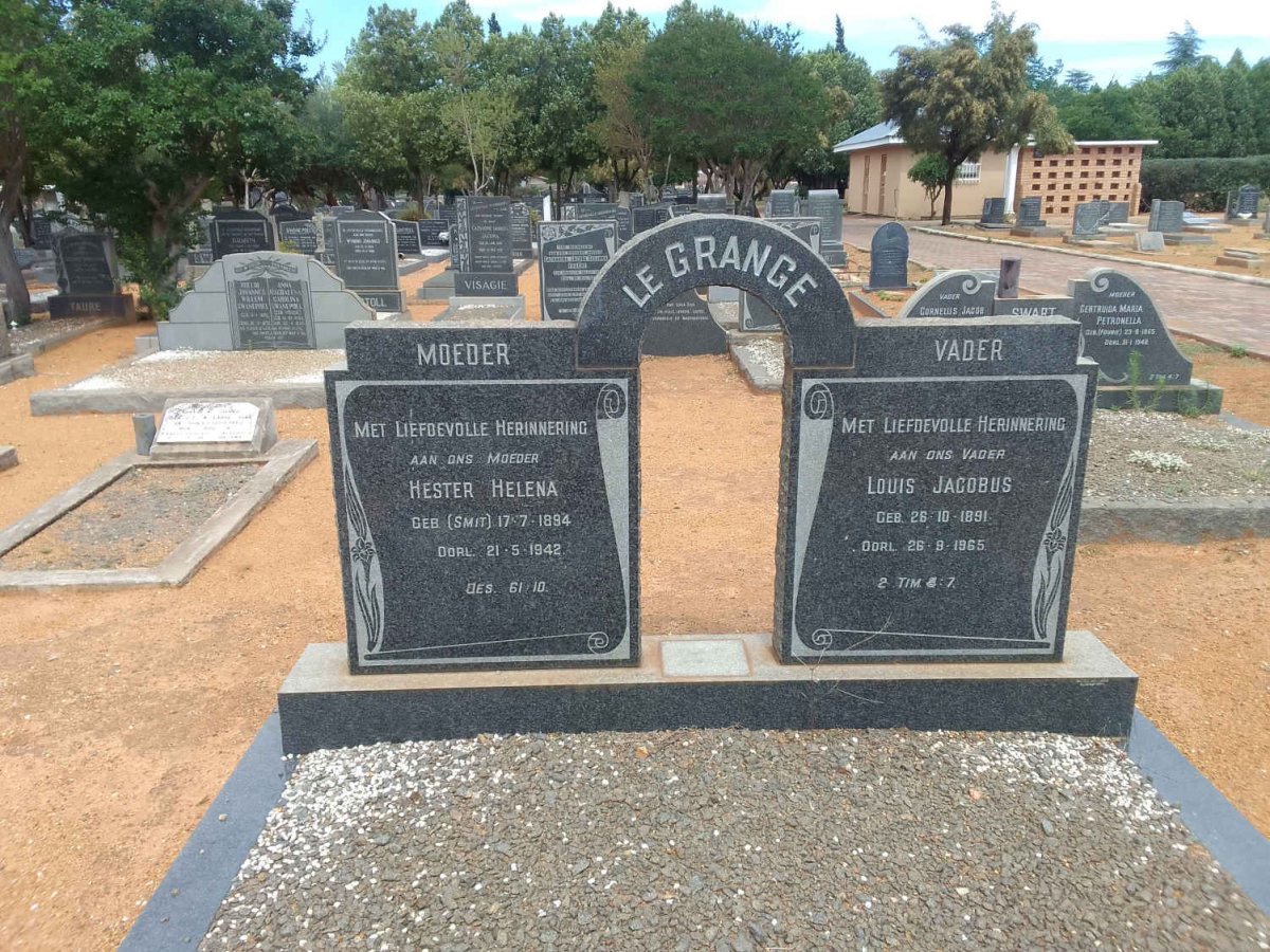 GRANGE Louis Jacobus, le 1891-1965 &amp; Hester Helena SMIT 1894-1942