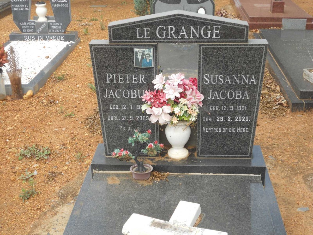 GRANGE Pieter Jacobus, le 192?-2009 &amp; Susanna Jacoba 1931-2020