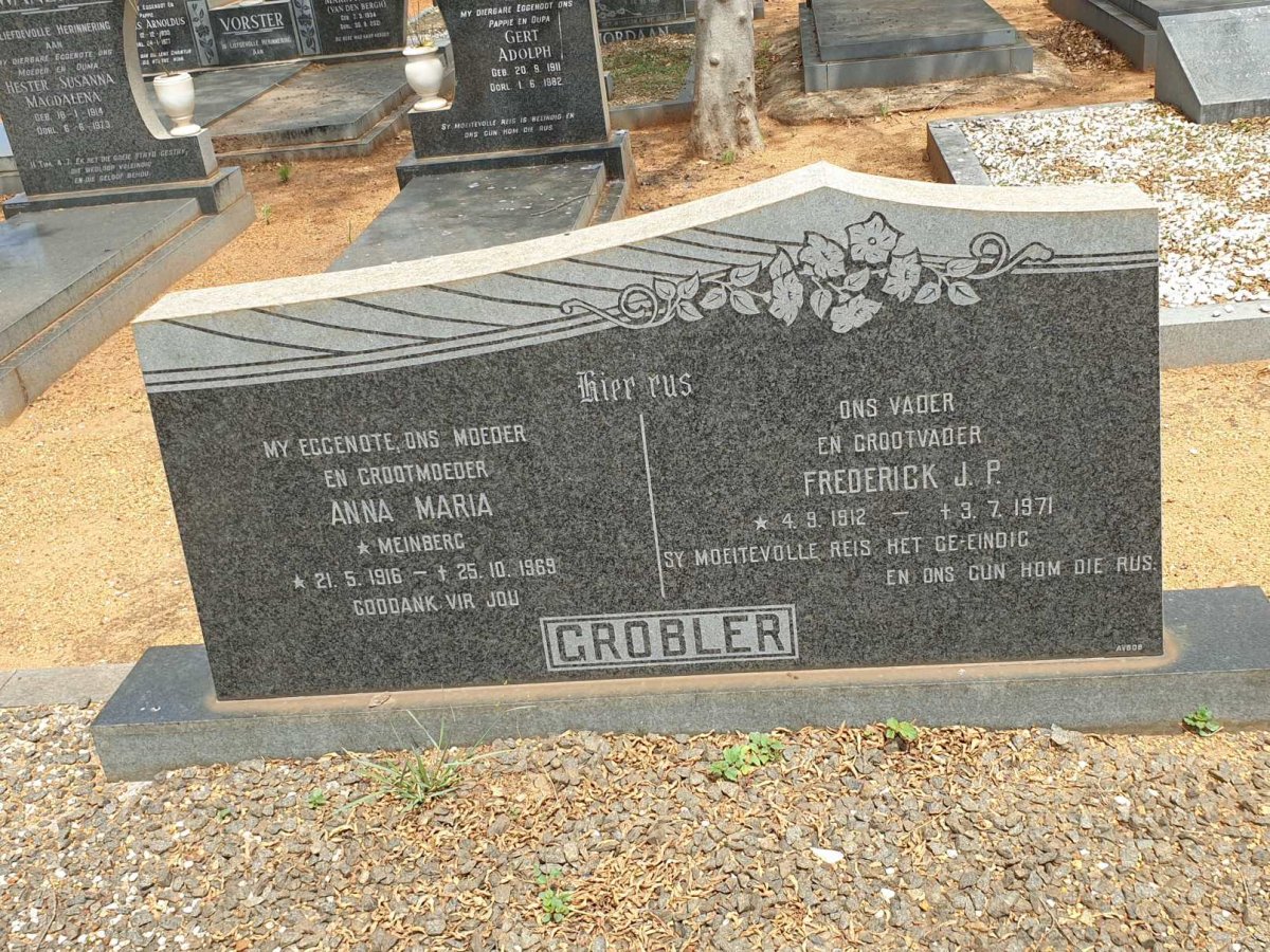 GROBLER Frederick J.P. 1912-1971 &amp; Anna Maria MEINBERG 1916-1969