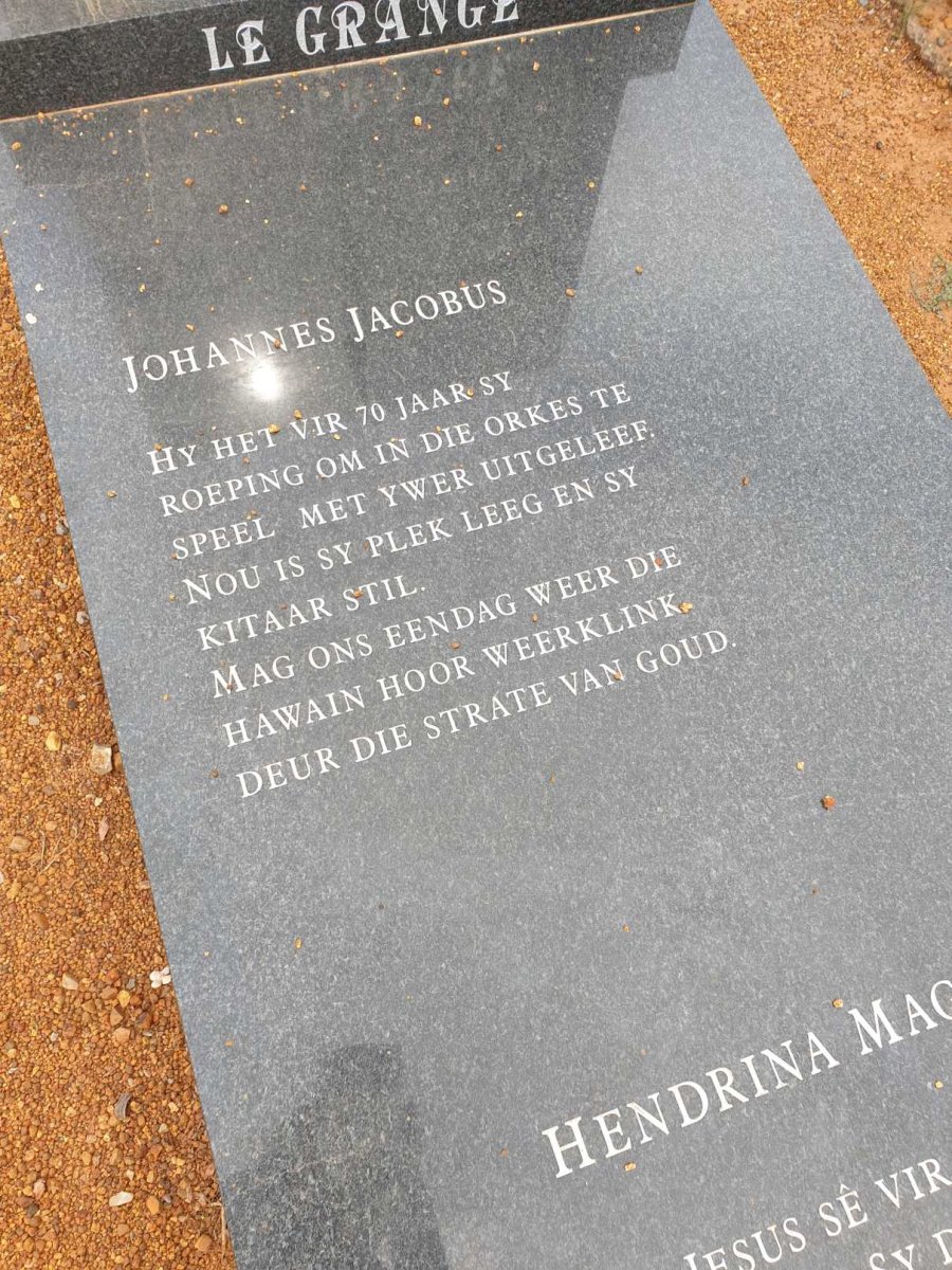 GRANGE Johannes Jacobus, le 1932-2019 &amp; Hendrina Magaretha 1931-2021