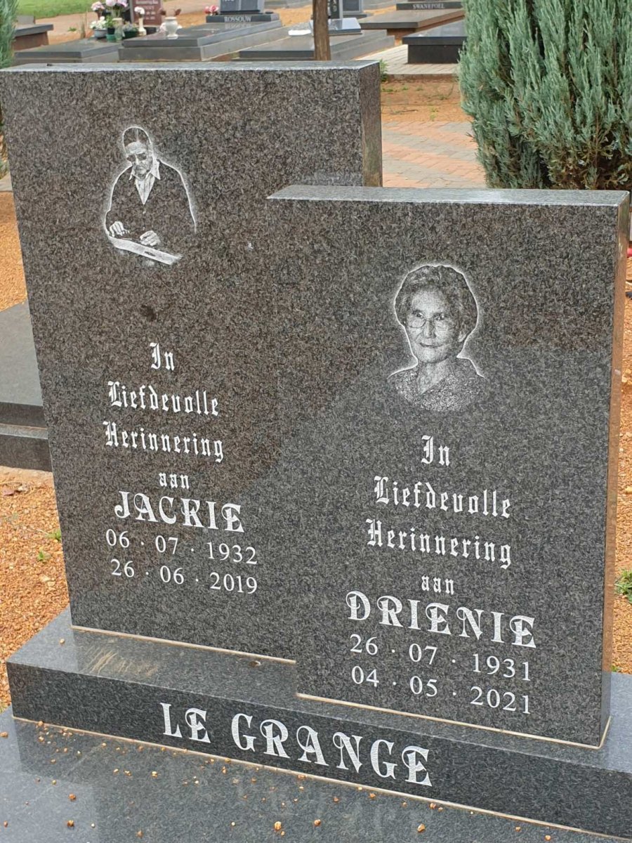 GRANGE Johannes Jacobus, le 1932-2019 &amp; Hendrina Magaretha 1931-2021