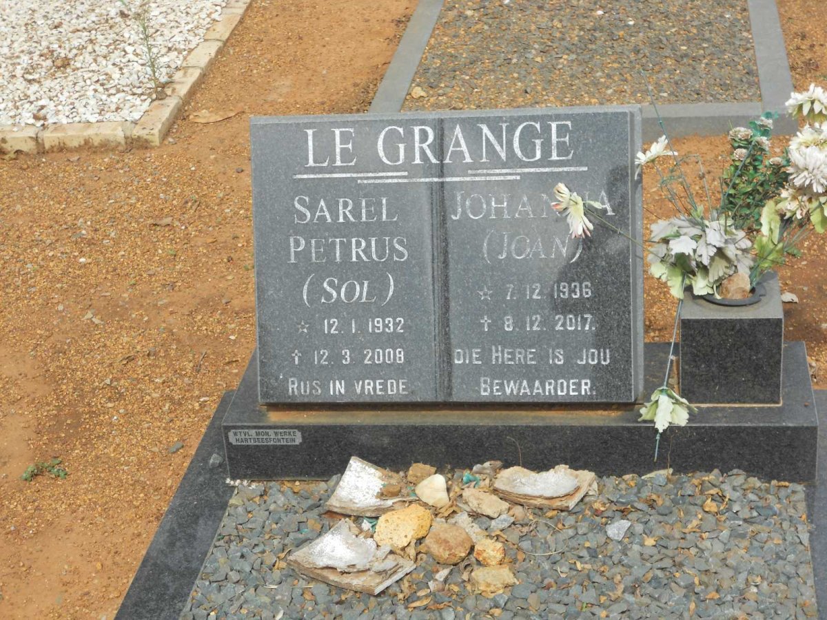 GRANGE Sarel Petrus, le 1932-2008 &amp; Johanna 1936-2017