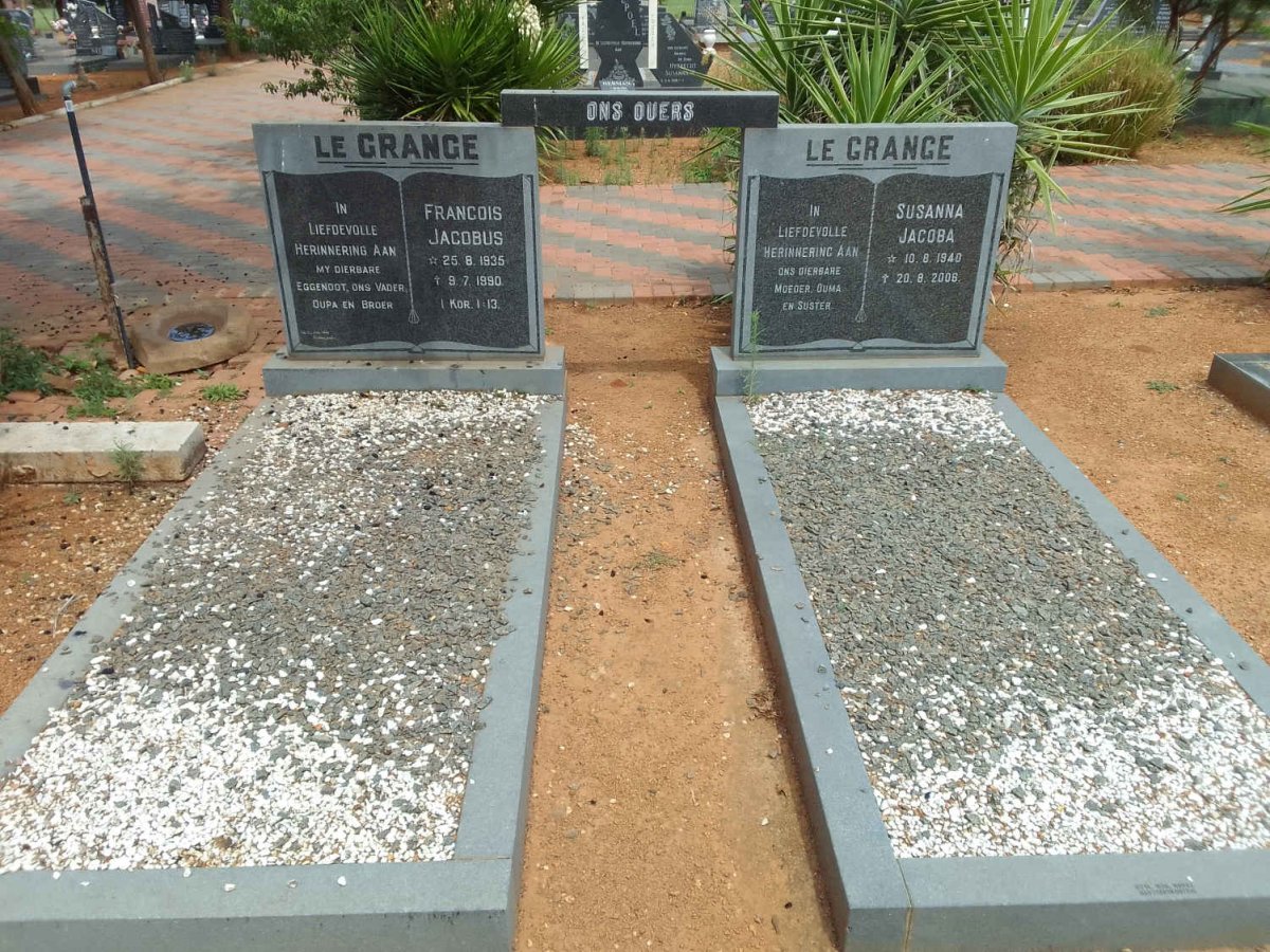 GRANGE Francois Jacobus, le 1935-1990 &amp; Susanna Jacoba 1940-2006