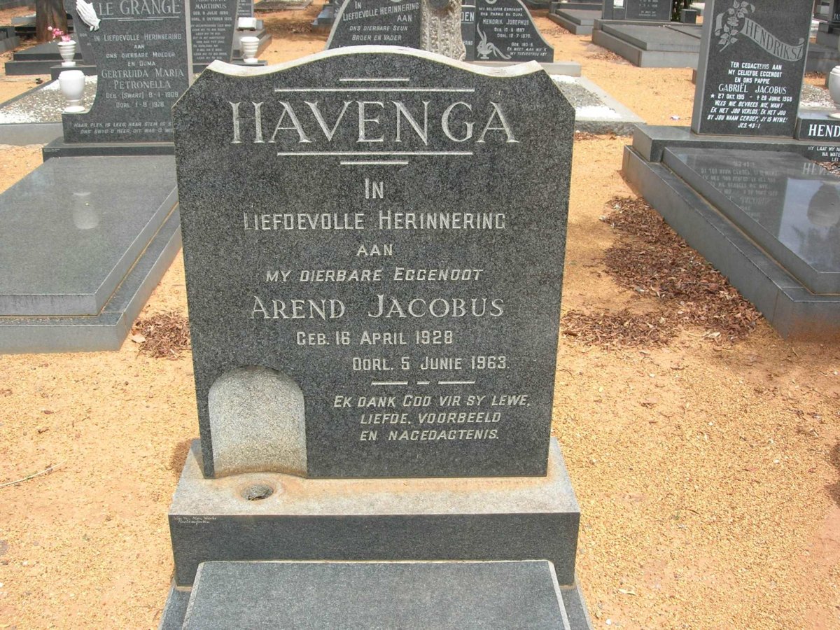 HAVENGA Arend Jacobus 1928-1963