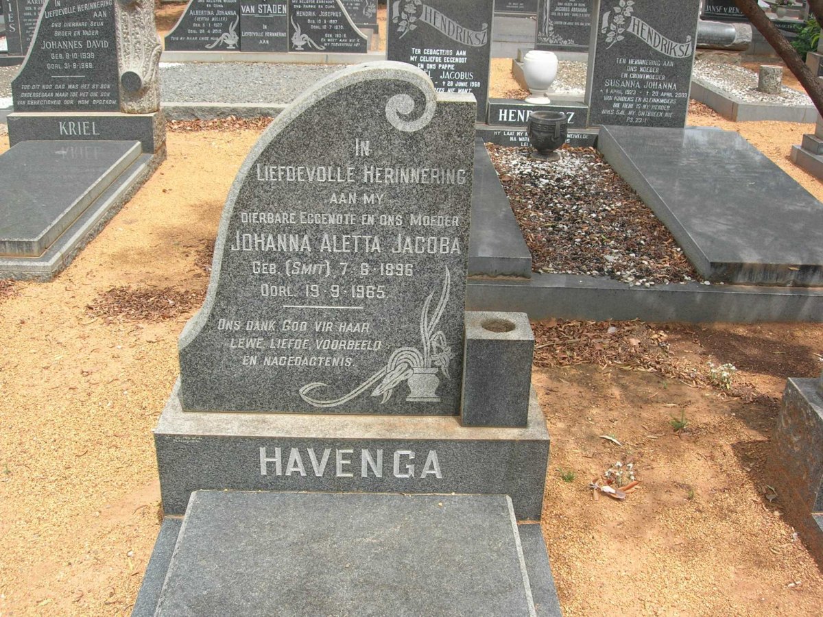 HAVENGA Johanna Aletta Jacoba nee SMIT 1896-1965