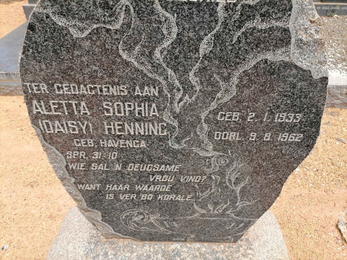 HENNING Aletta Sophia nee HAVENGA 1933-1962