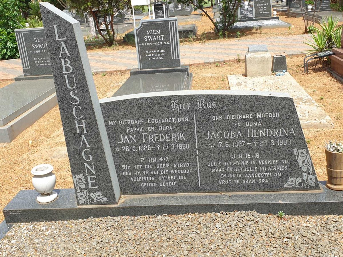 LABUSCHAGNE Jan Frederik 1925-1990 &amp; Jacoba Hendrina 1927-1996