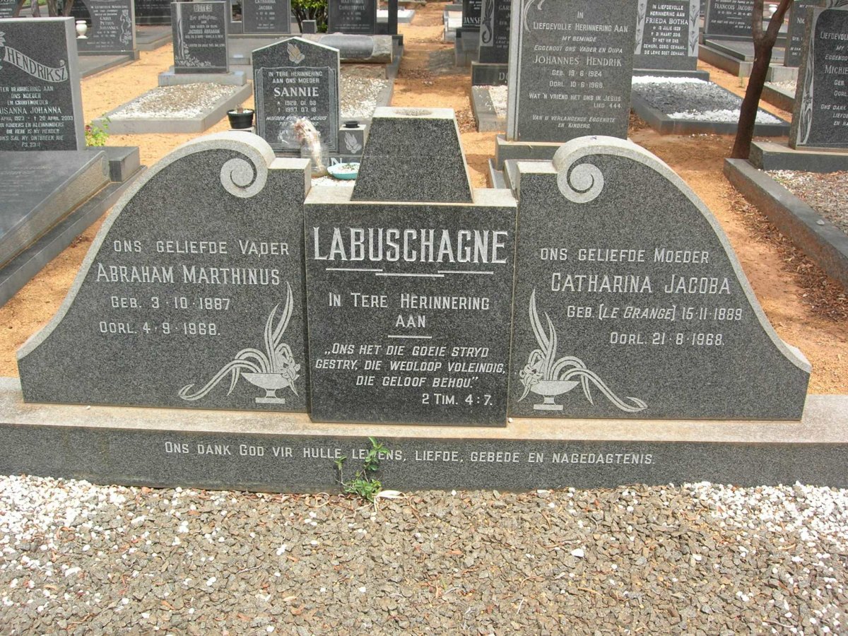 LABUSCHAGNE Abraham Marthinus 1887-1968 &amp; Catharina Jacoba LE GRANGE 1889-1968