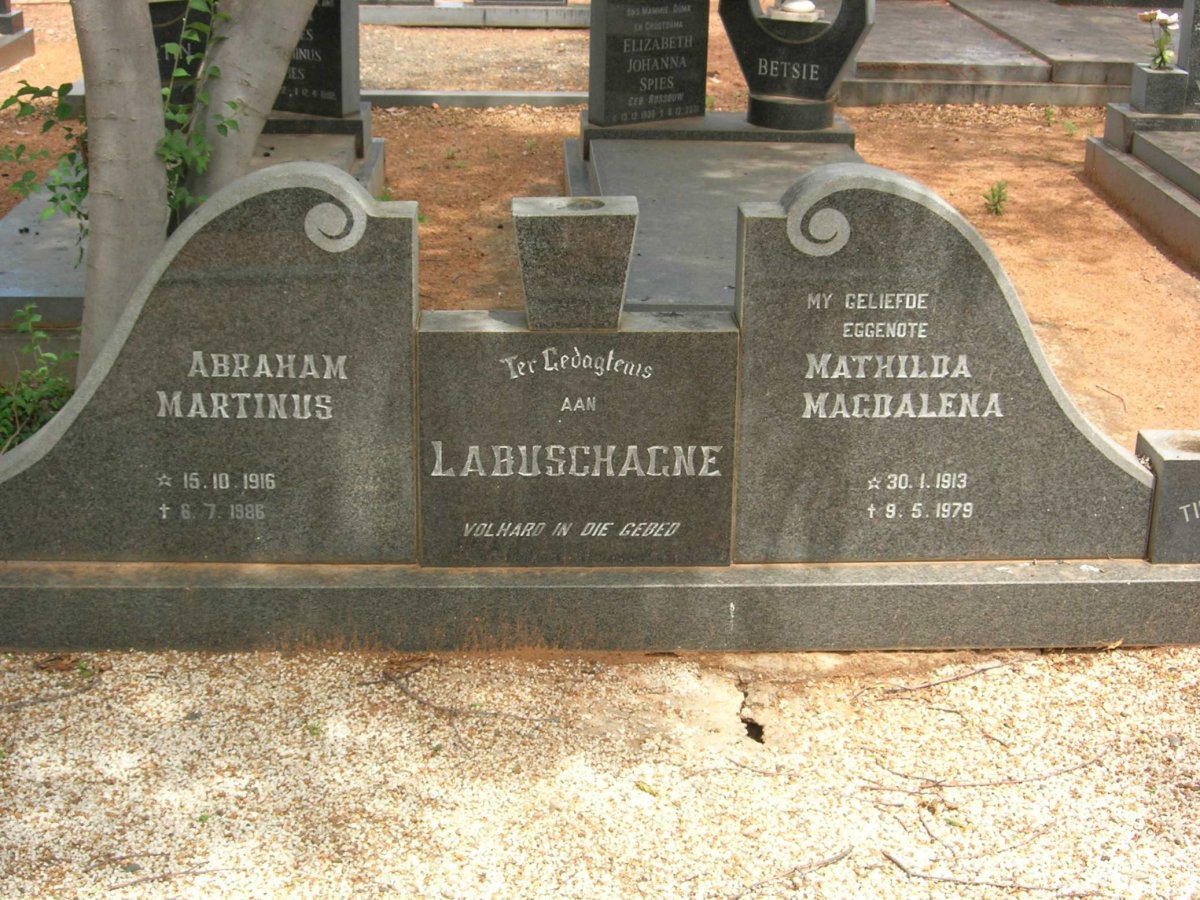 LABUSCHAGNE Abraham Martinus 1916-1986 &amp; Mathilda Magdalena 1913-1979