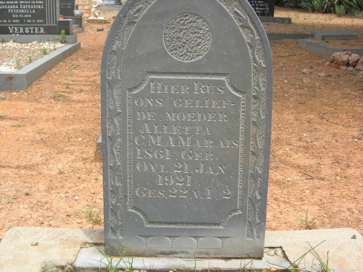 MARAIS Alletta C.M.A. 1861-1921