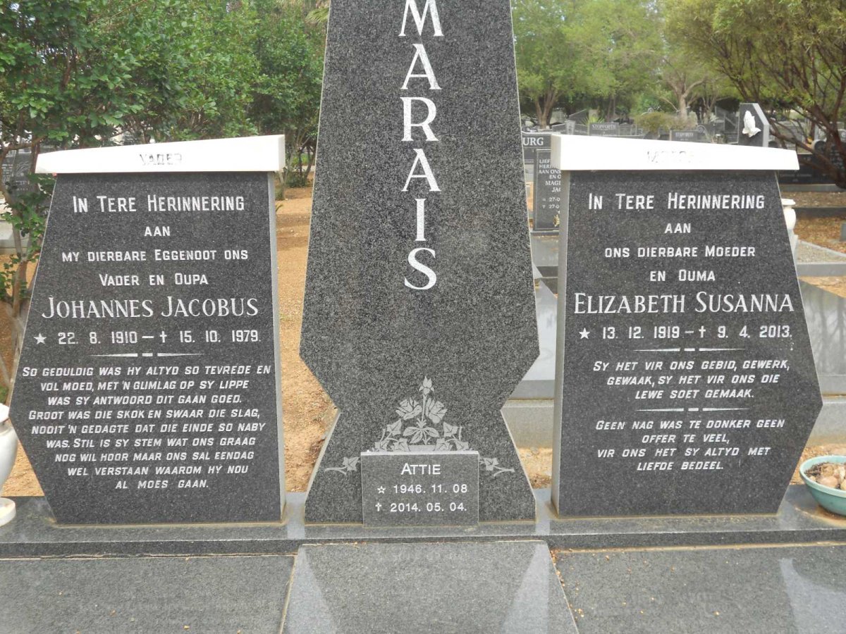 MARAIS Johannes Jacobus 1910-1979 &amp; Elizabeth Susanna 1919-2013
