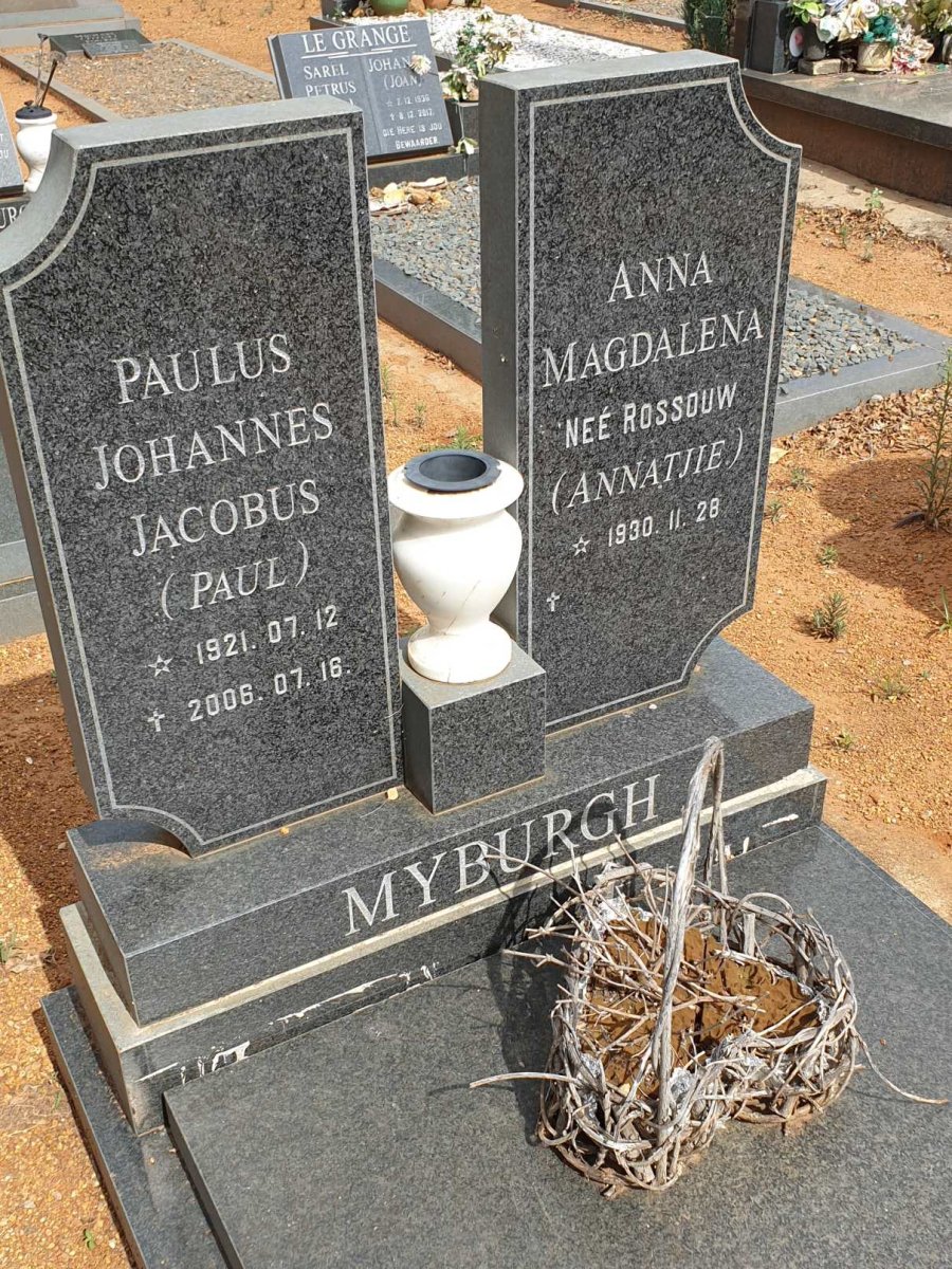 MYBURGH Paulus Johannes Jacobus 1921-2006 &amp; Anna Magdalena ROSSOUW 1930-