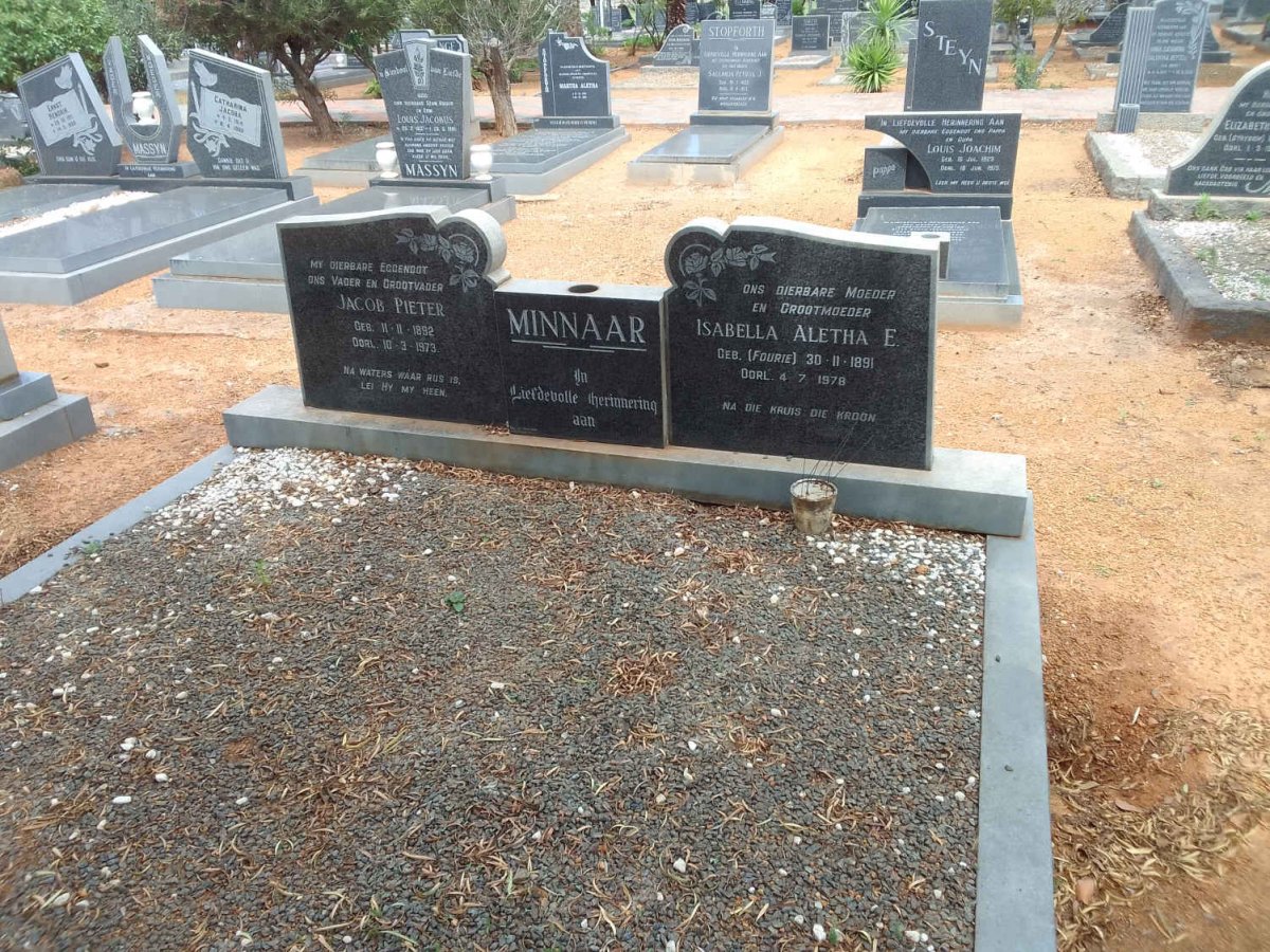 MINNAAR Jacob Pieter 1892-1973 &amp; Isabella Aletha E. FOURIE 1891-1978