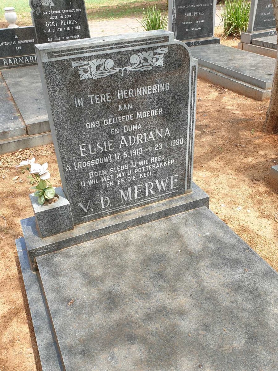 MERWE Elsie Adriana, v.d. nee ROSSOUW 1913-1990