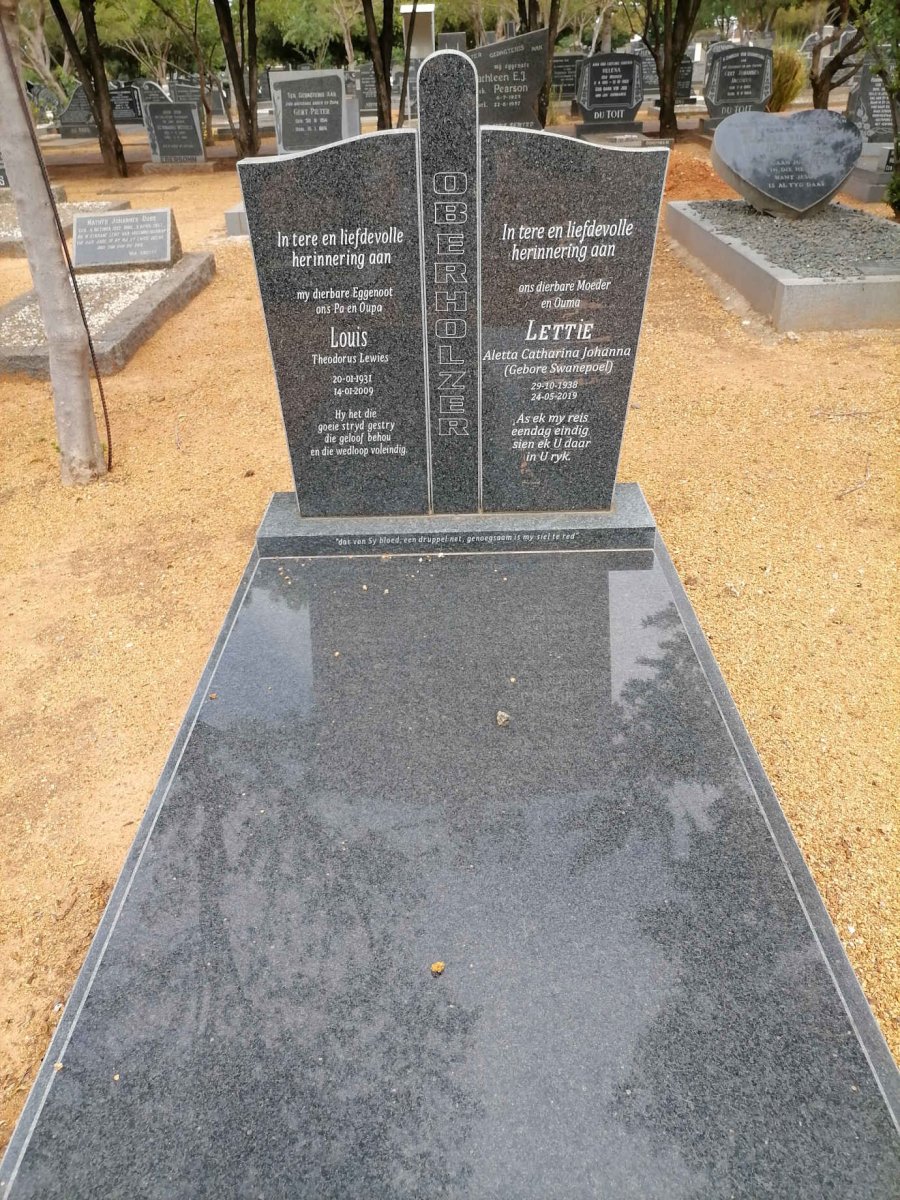 OBERHOLZER Theodorus Lewies 1931-2009 &amp; Aletta Catharina Johanna SWANEPOEL 1938-2019