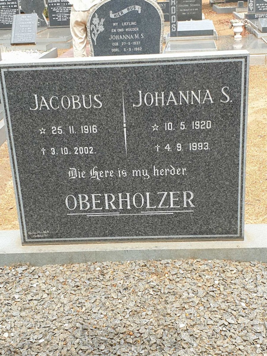 OBERHOLZER Jacobus 1916-2002 &amp; Johanna S. 1920-1993
