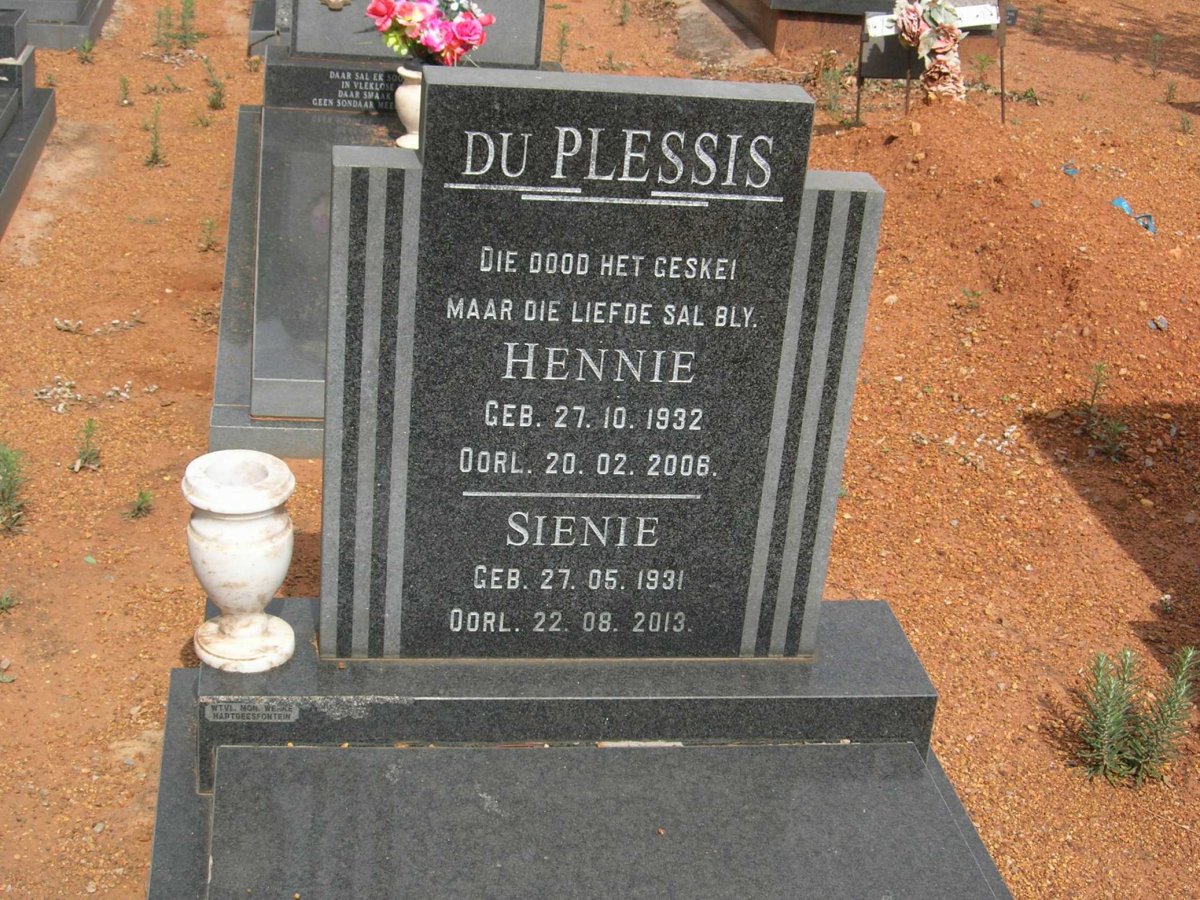 PLESSIS Hennie, du 1932-2006 &amp; Sienie 1931-2013