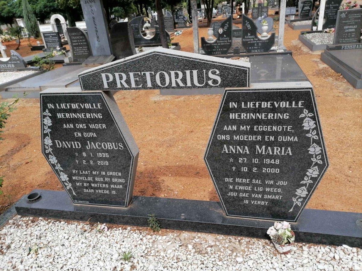 PRETORIUS David Jacobus 1935-2018 &amp; Anna Maria 1948-2000