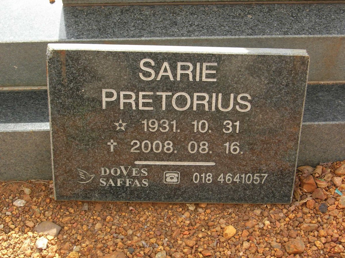 PRETORIUS Petrus J. 1926-2018 &amp; Susara C.A.C. STEENBERG 1931-2008